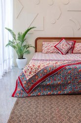 Calm Oasis Hand Block Print Premium Bed Linen Set (6 Pieces) + Dinning Set